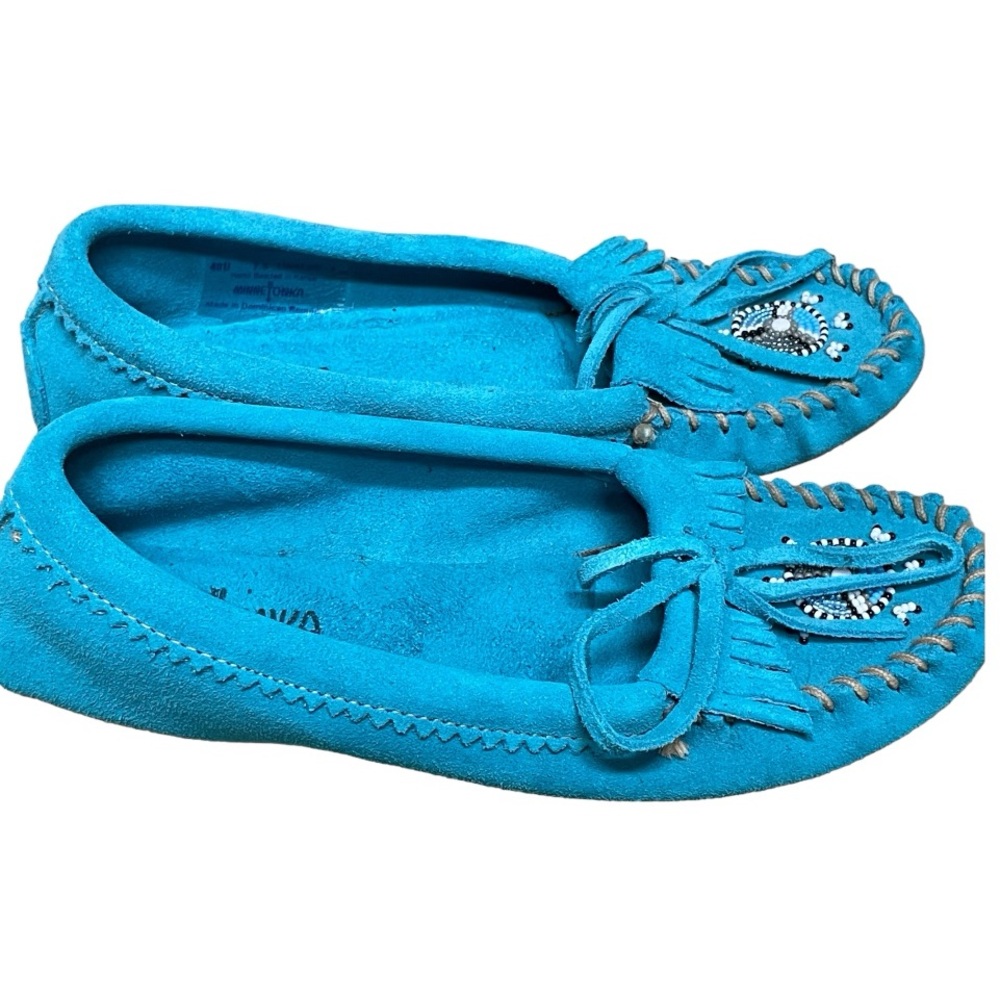 Minnetonka Women's Me To We Maasai Moc Turquoise Suede and Beaded Size 7.5 - Picture 2 of 10